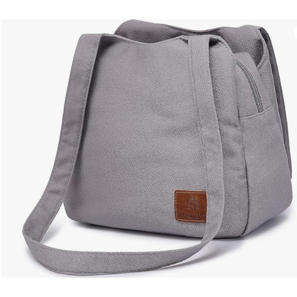 Small Mini Shoulder Bag Gray Hippie Top Zip Canvas Sling Bag Fabric Multi-pocket - Picture 1 of 9